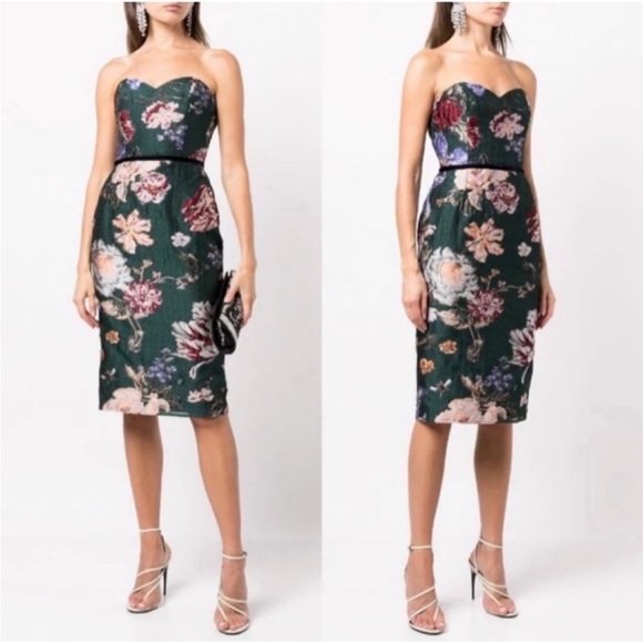 Marchesa Notte Strapless Floral Midi Dress size 12 - Picture 1 of 9